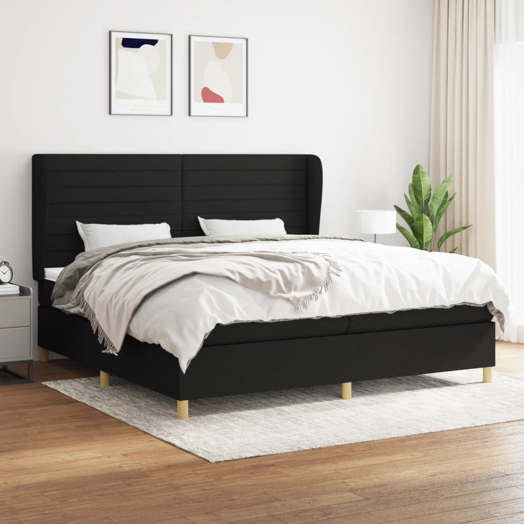 Box spring postelja z vzmetnico črn 200×200 cm blago