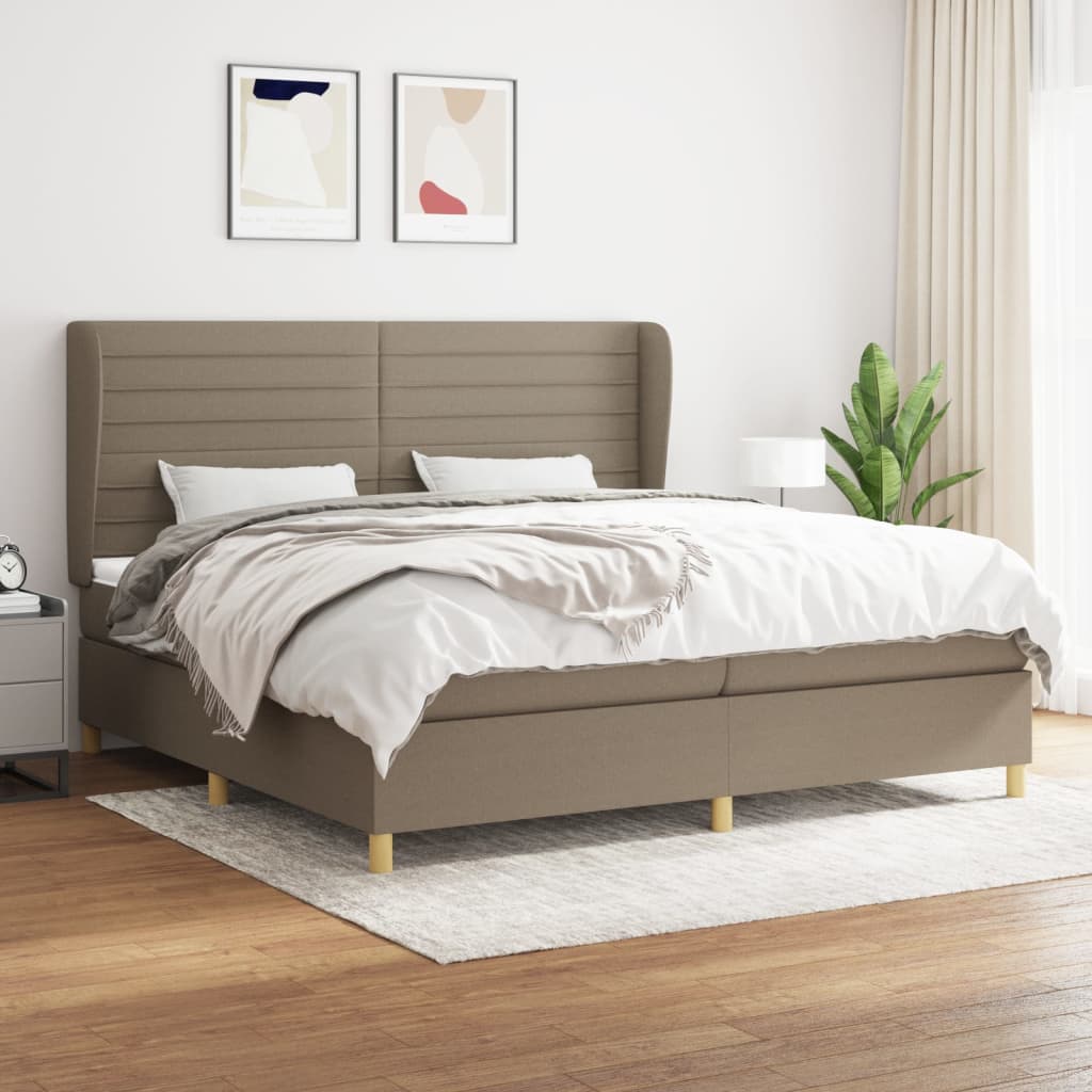 Box spring postelja z vzmetnico taupe 200×200 cm blago
