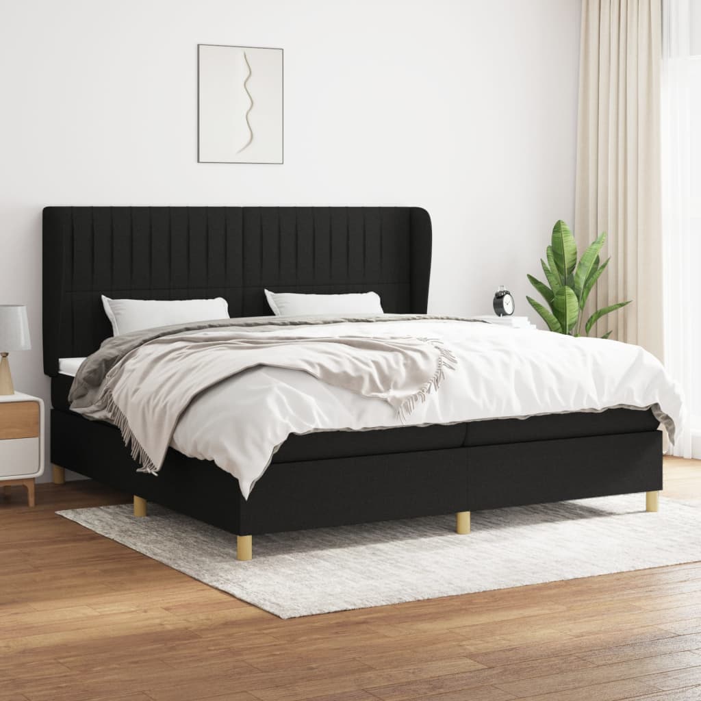 Box spring postelja z vzmetnico črn 200×200 cm blago