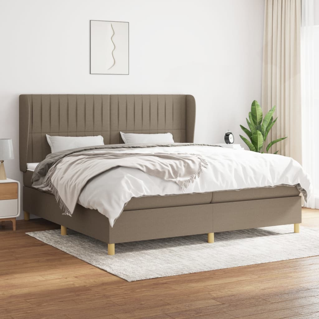 Box spring postelja z vzmetnico taupe 200×200 cm blago