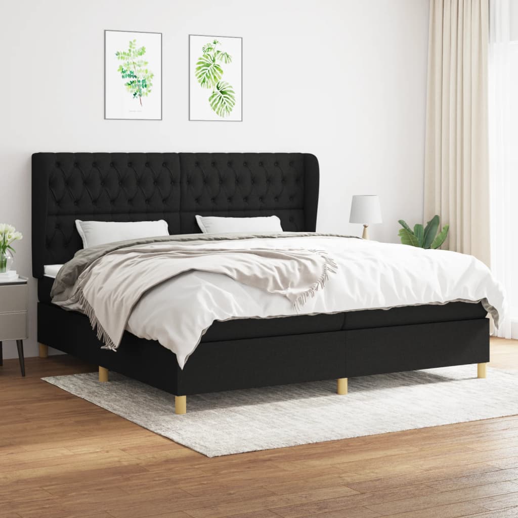 Box spring postelja z vzmetnico črn 200×200 cm blago