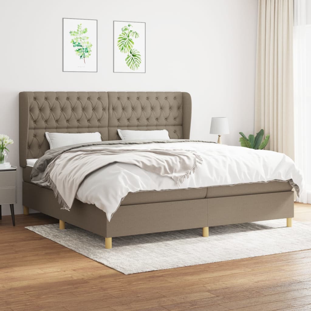 Box spring postelja z vzmetnico taupe 200×200 cm blago