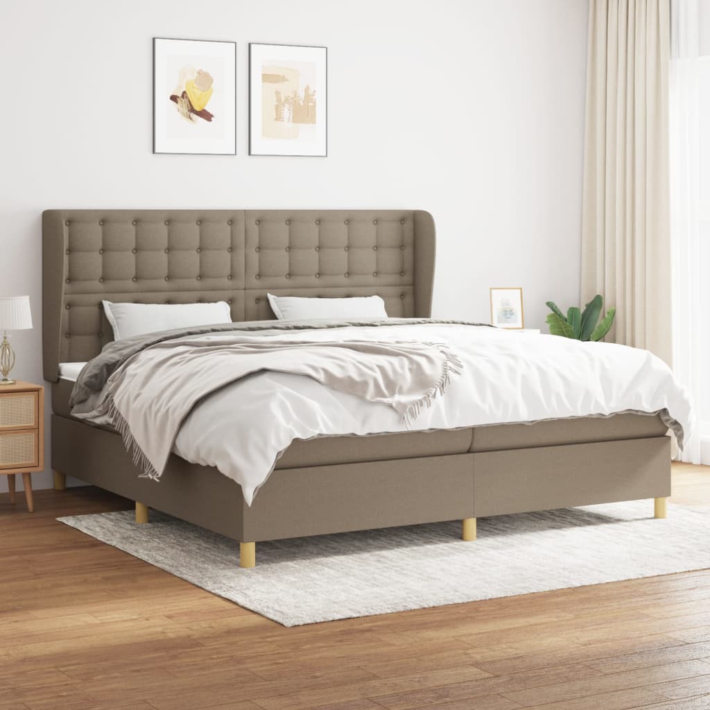 Box spring postelja z vzmetnico taupe 200×200 cm blago