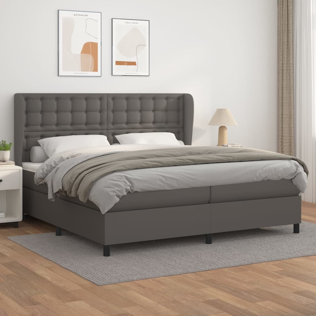Box spring postelja z vzmetnico siva 200×200 cm umetno usnje