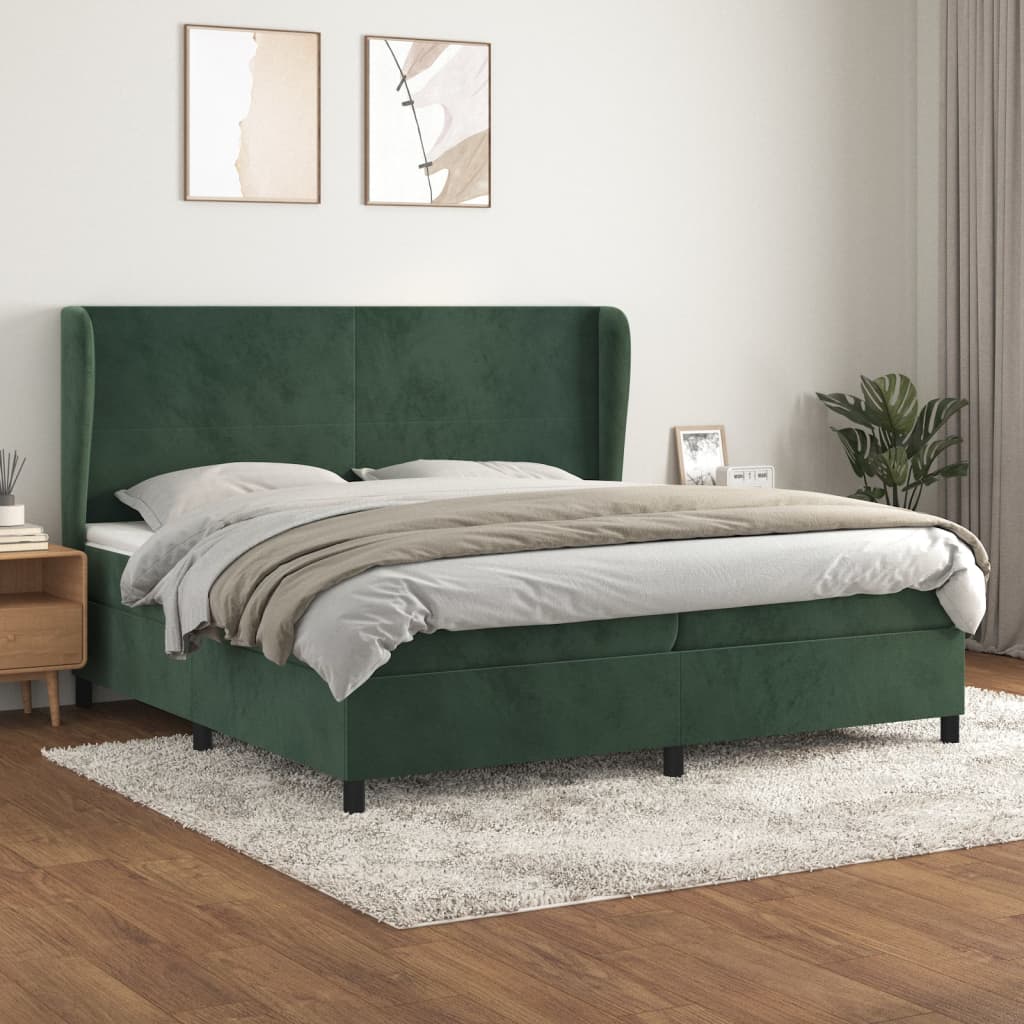 Box spring postelja z vzmetnico temno zelena 200×200 cm žamet