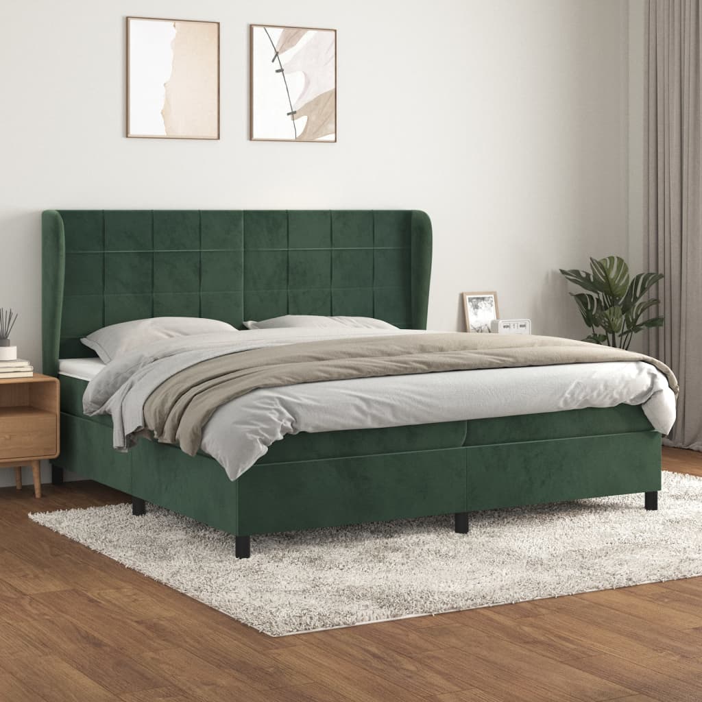 Box spring postelja z vzmetnico temno zelena 200×200 cm žamet