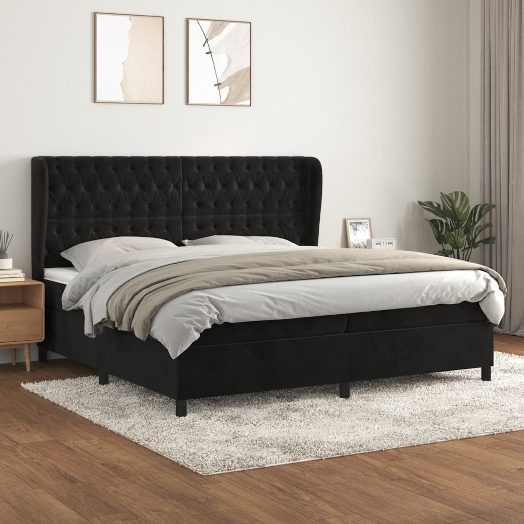 Box spring postelja z vzmetnico črna 200×200 cm žamet