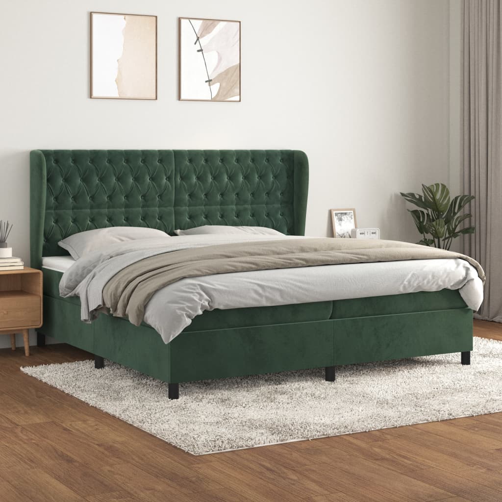 Box spring postelja z vzmetnico temno zelena 200×200 cm žamet