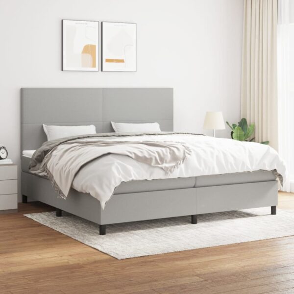 Box spring postelja z vzmetnico svetlo siva 200x200 cm blago