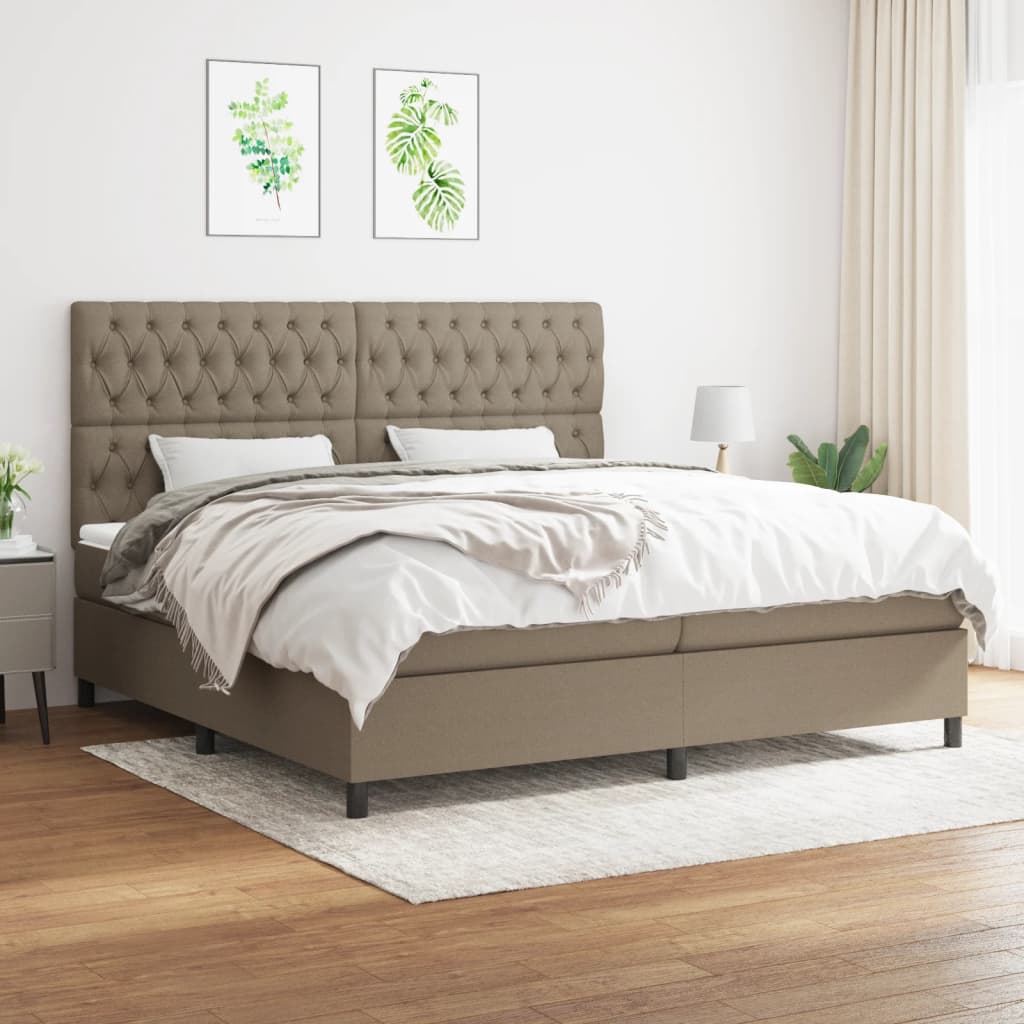 Box spring postelja z vzmetnico taupe 200×200 cm blago