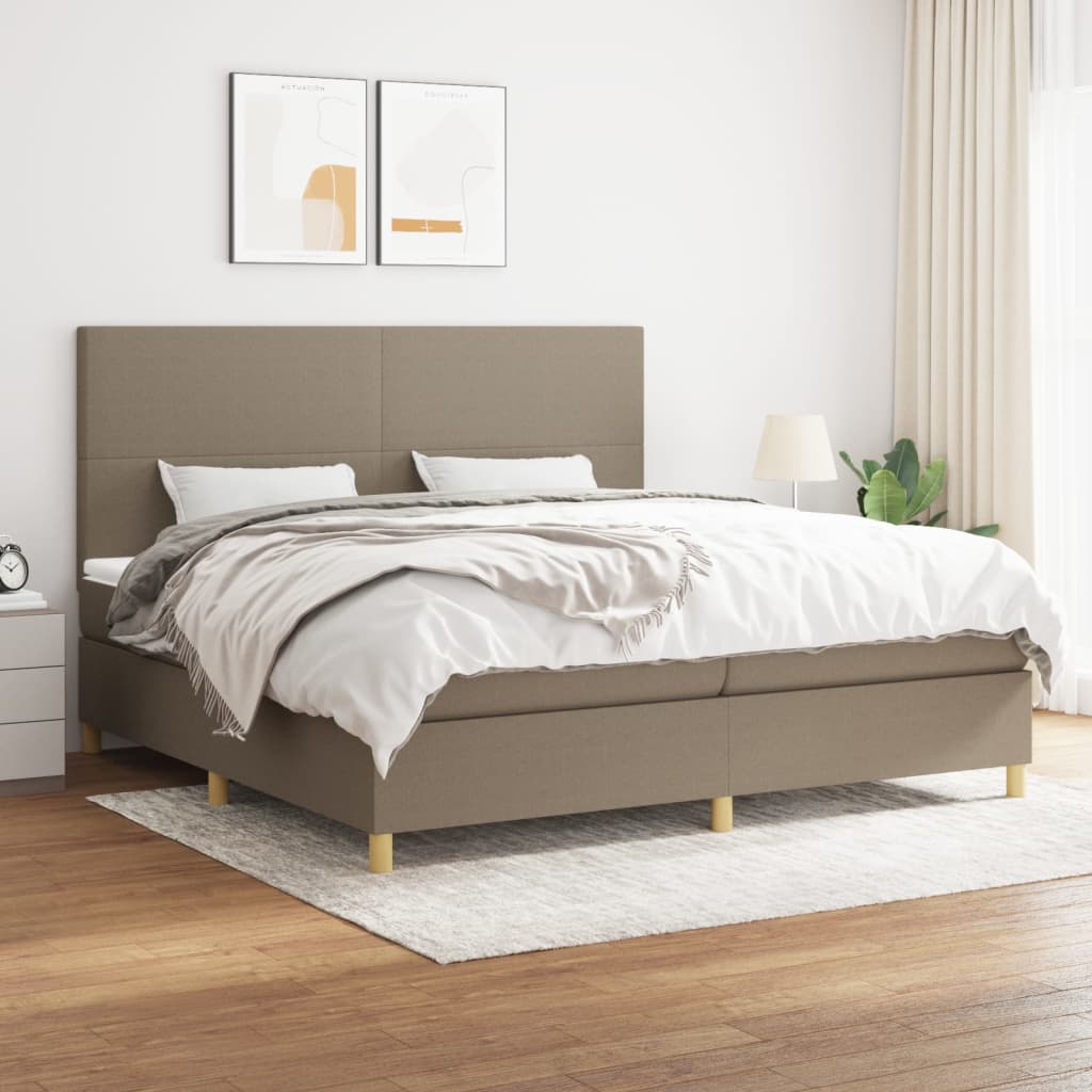 Box spring postelja z vzmetnico taupe 200×200 cm blago