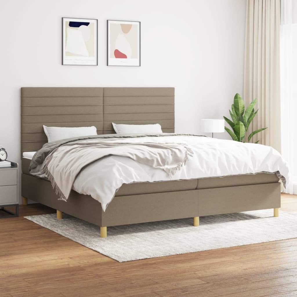 Box spring postelja z vzmetnico taupe 200×200 cm blago