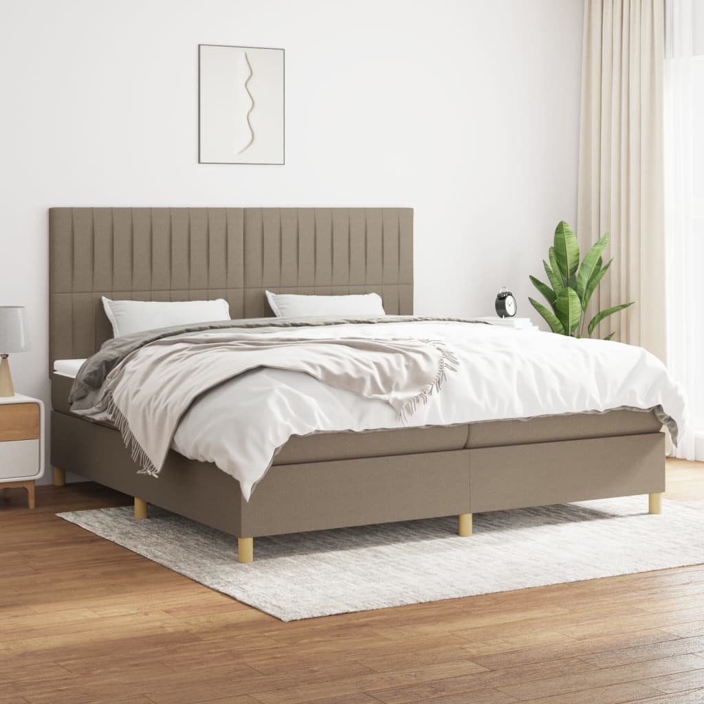 Box spring postelja z vzmetnico taupe 200×200 cm blago