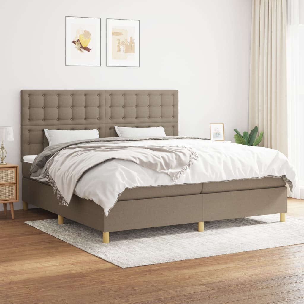 Box spring postelja z vzmetnico taupe 200×200 cm blago