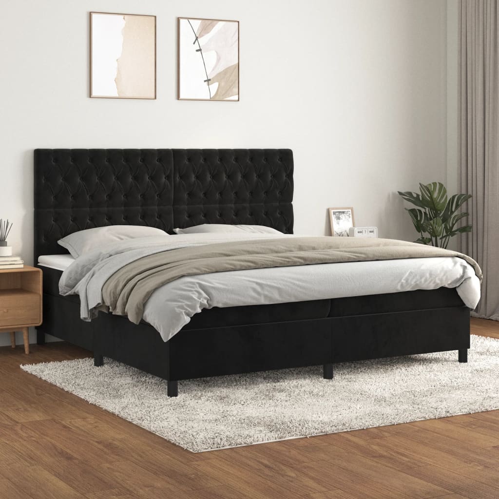 Box spring postelja z vzmetnico črna 200×200 cm žamet