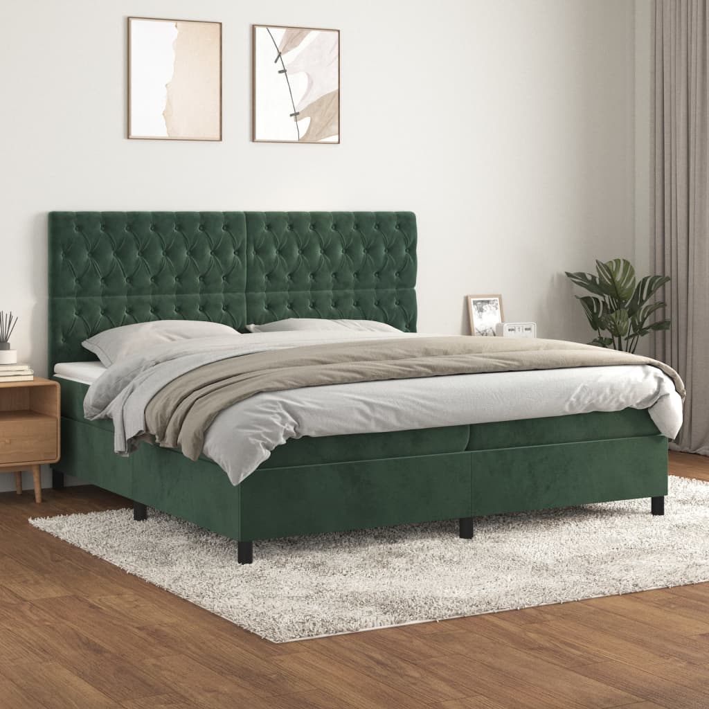 Box spring postelja z vzmetnico temno zelena 200×200 cm žamet