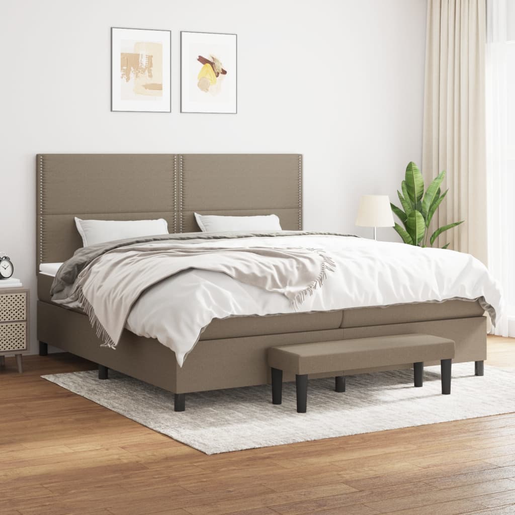 Box spring postelja z vzmetnico taupe 200×200 cm blago
