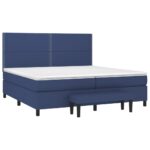 Box spring postelja z vzmetnico moder 200x200 cm blago - Image 3