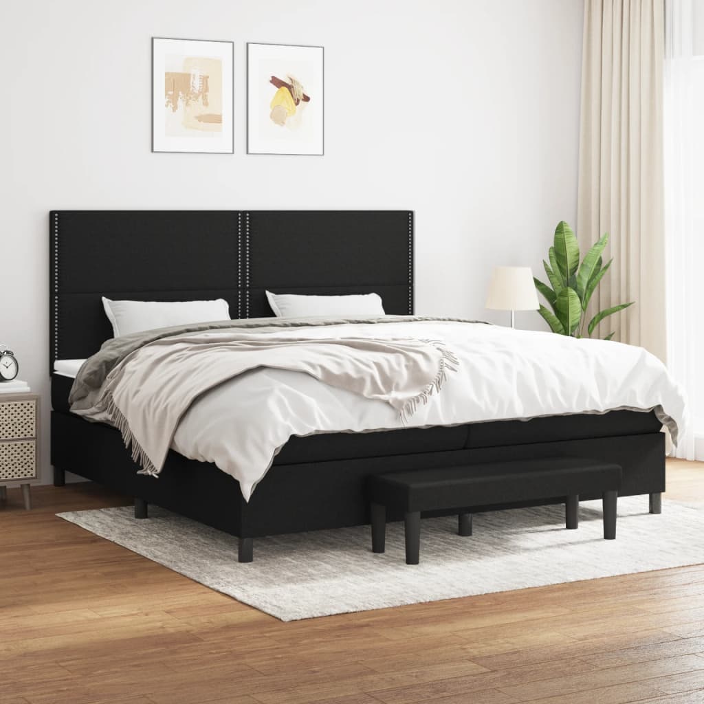 Box spring postelja z vzmetnico črn 200×200 cm blago