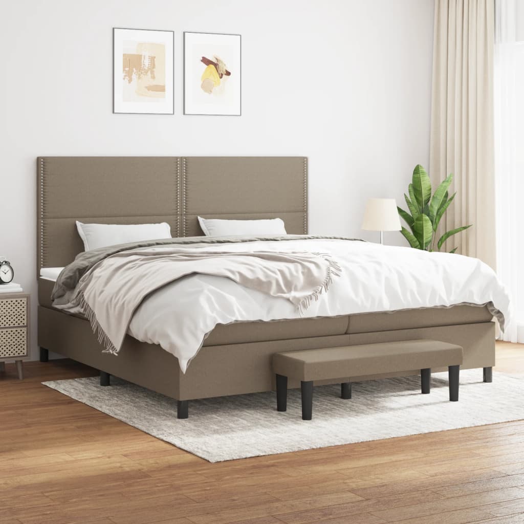 Box spring postelja z vzmetnico taupe 200×200 cm blago