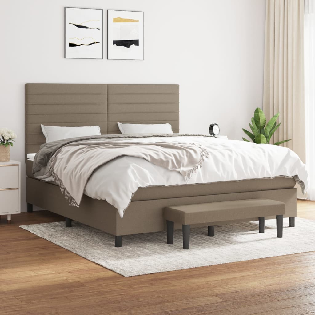Box spring postelja z vzmetnico taupe 180×200 cm blago