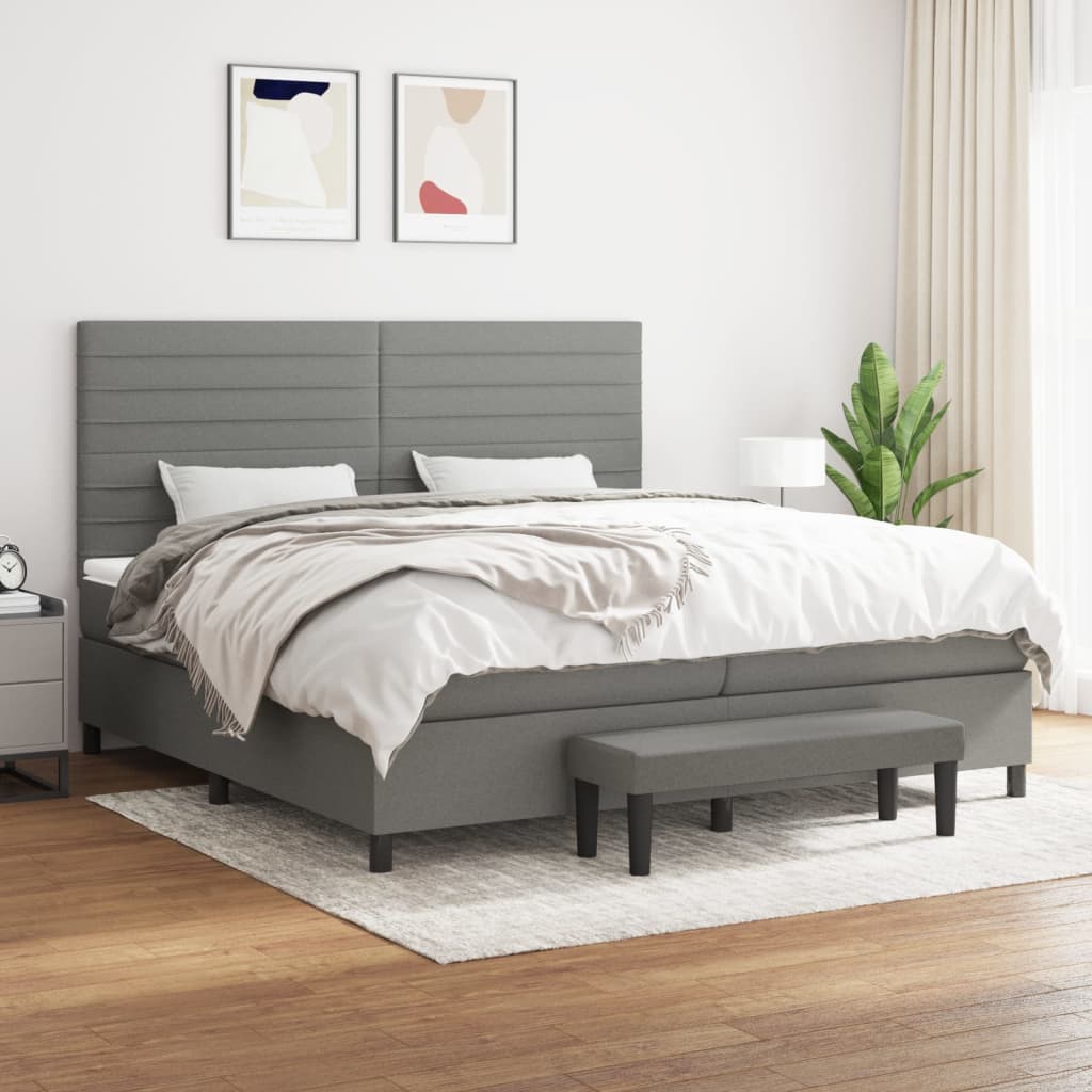Box spring postelja z vzmetnico temno siva 200×200 cm blago