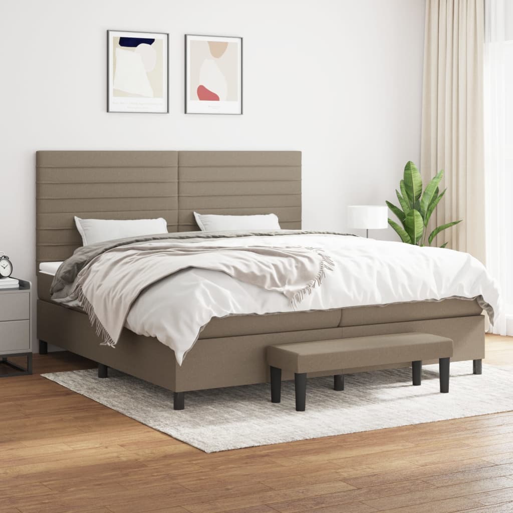 Box spring postelja z vzmetnico taupe 200×200 cm blago