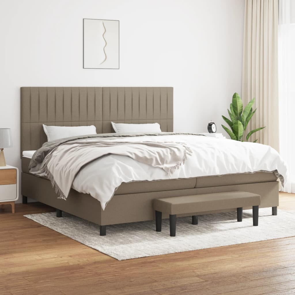 Box spring postelja z vzmetnico taupe 200×200 cm blago