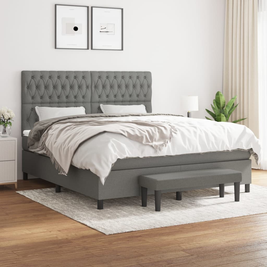 Box spring postelja z vzmetnico temno siva 180×200 cm blago