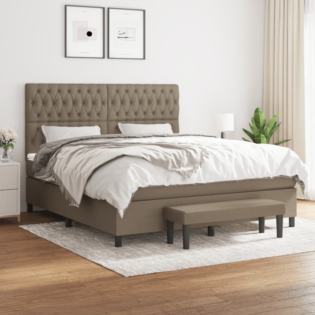 Box spring postelja z vzmetnico taupe 180×200 cm blago