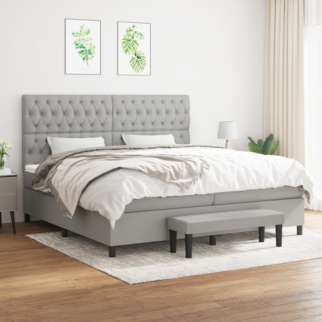 Box spring postelja z vzmetnico svetlo siva 200×200 cm blago