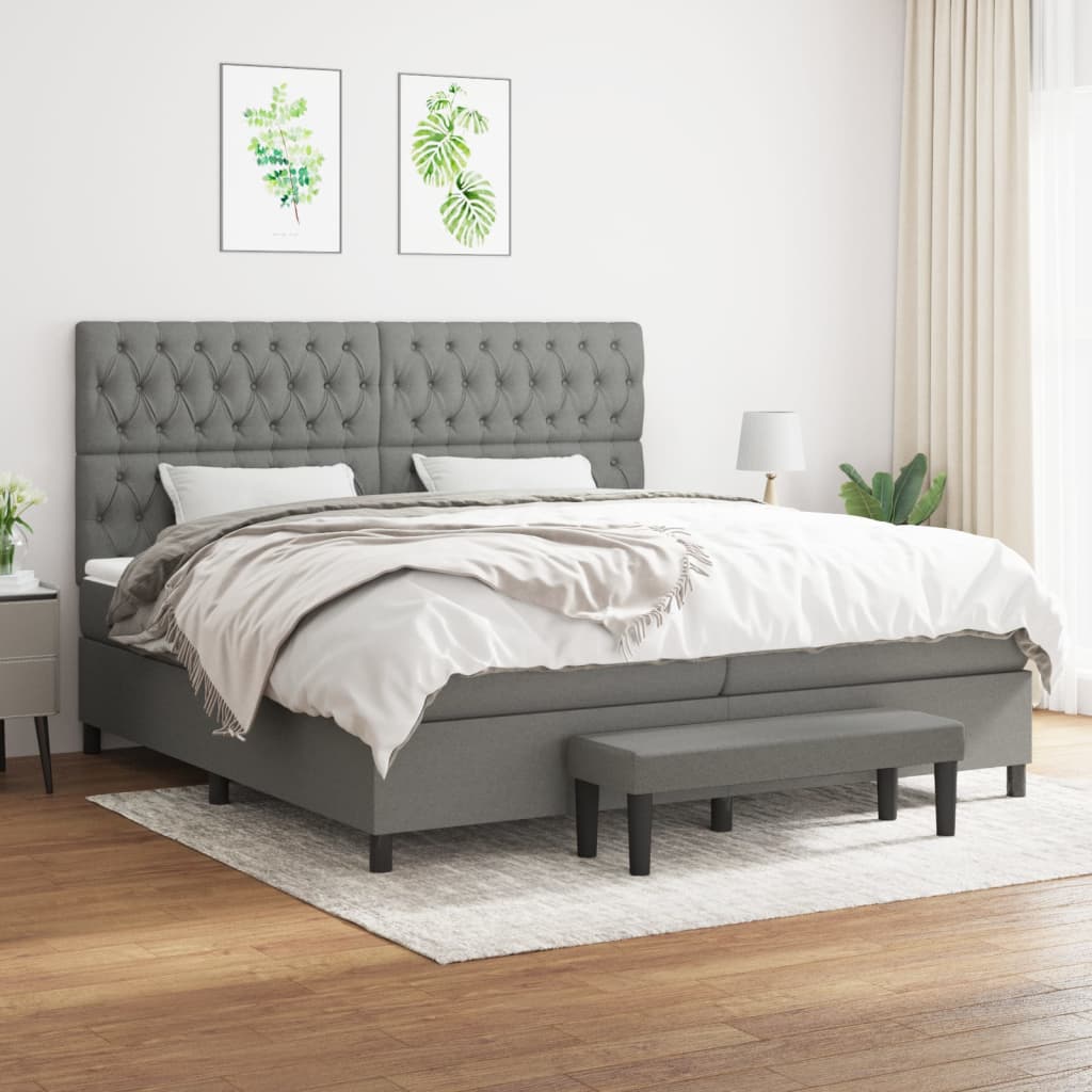 Box spring postelja z vzmetnico temno siva 200×200 cm blago