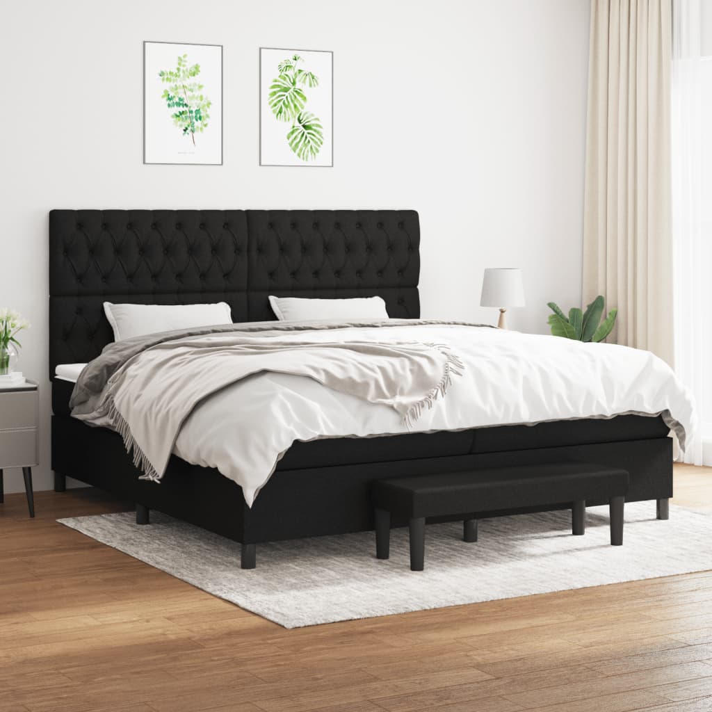 Box spring postelja z vzmetnico črn 200×200 cm blago
