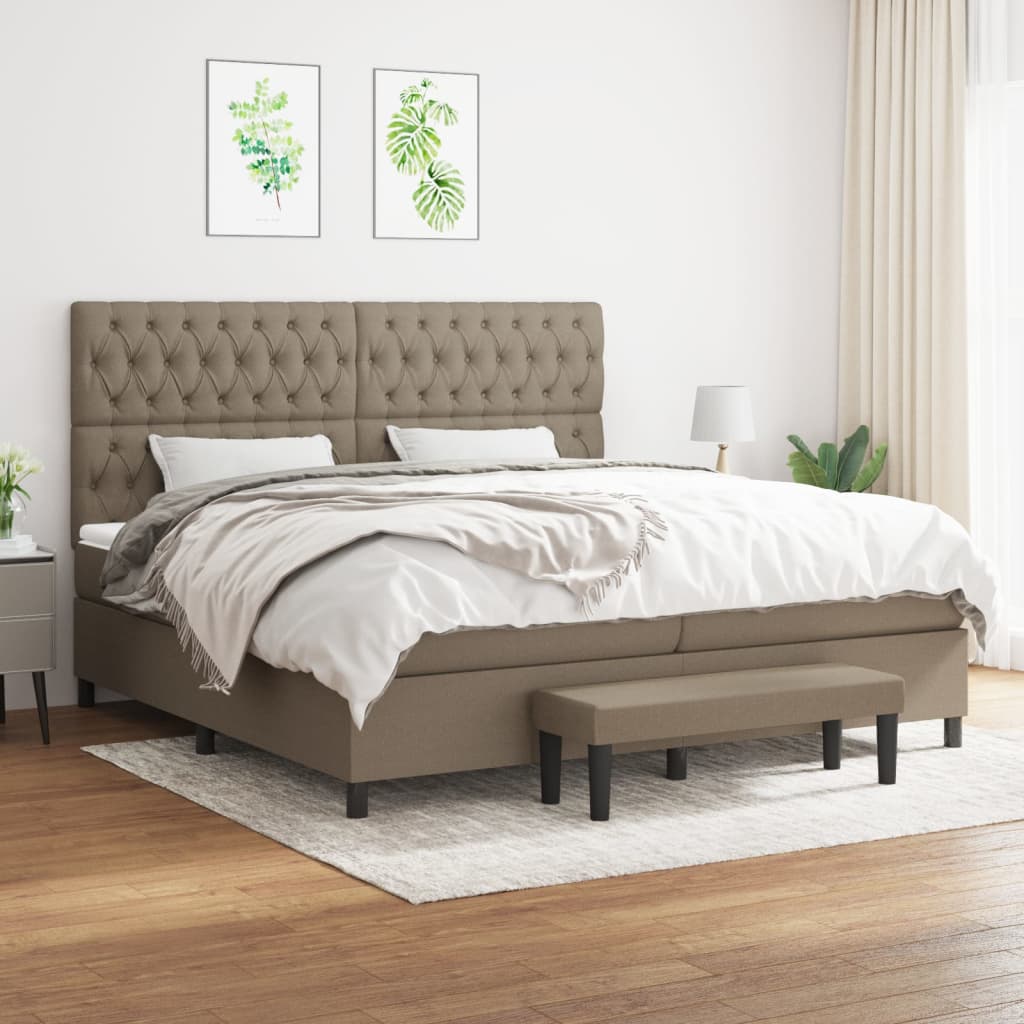 Box spring postelja z vzmetnico taupe 200×200 cm blago