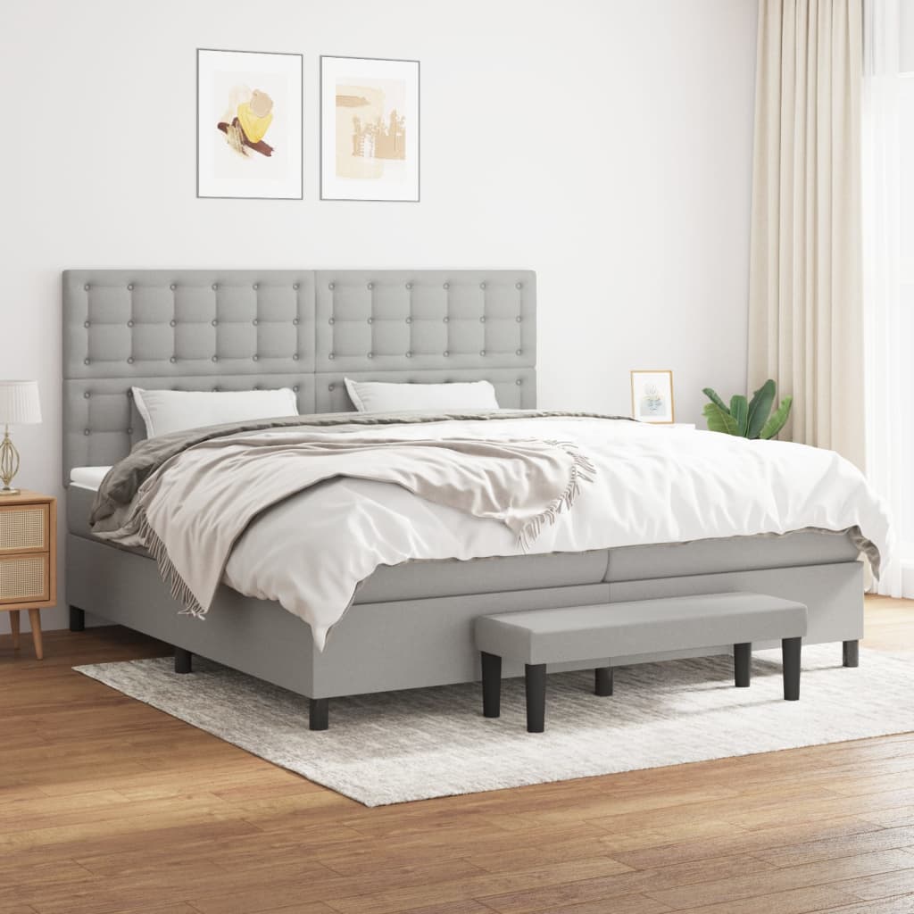 Box spring postelja z vzmetnico svetlo siva 200×200 cm blago