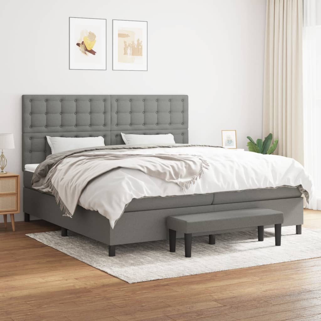 Box spring postelja z vzmetnico temno siva 200×200 cm blago