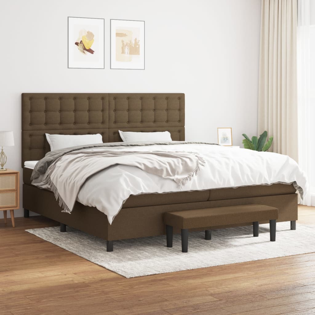 Box spring postelja z vzmetnico temno rjav 200×200 cm blago