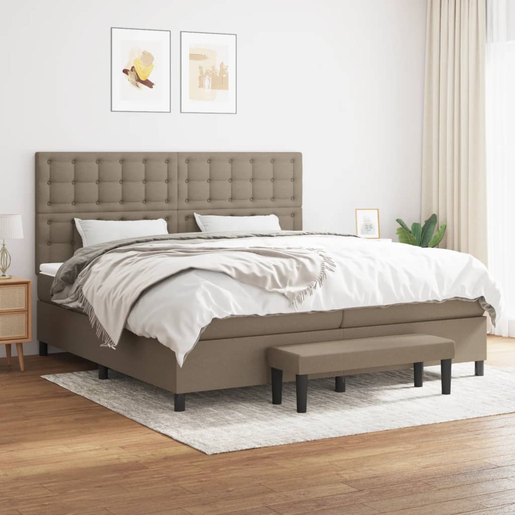 Box spring postelja z vzmetnico taupe 200×200 cm blago