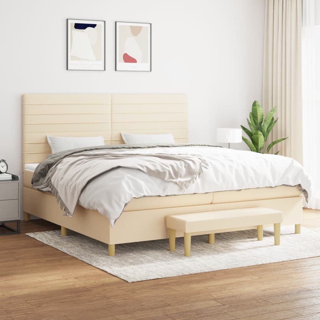 Box spring postelja z vzmetnico krem 200×200 cm blago