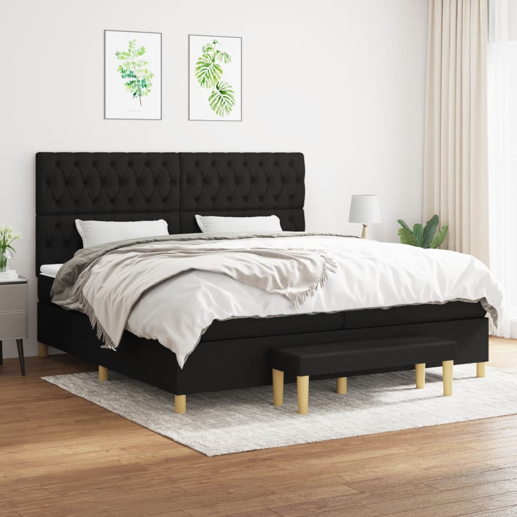 Box spring postelja z vzmetnico črn 200×200 cm blago