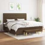 Box spring postelja z vzmetnico temno rjav 200x200 cm blago