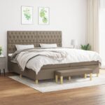 Box spring postelja z vzmetnico taupe 200x200 cm blago