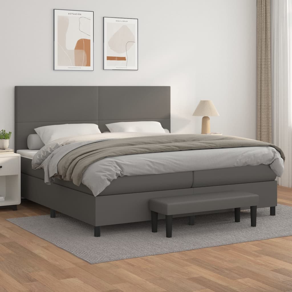 Box spring postelja z vzmetnico siva 200×200 cm umetno usnje