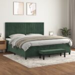 Box spring postelja z vzmetnico temno zelena 200x200 cm žamet