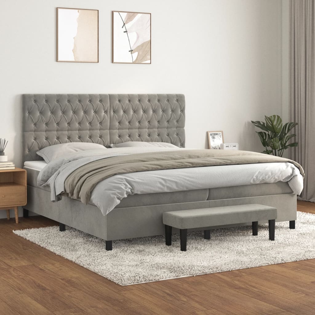 Box spring postelja z vzmetnico svetlo siva 200×200 cm žamet
