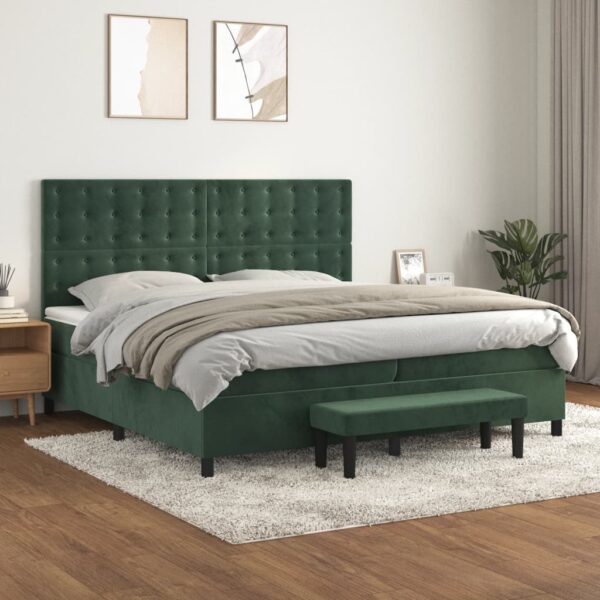 Box spring postelja z vzmetnico temno zelena 200x200 cm žamet