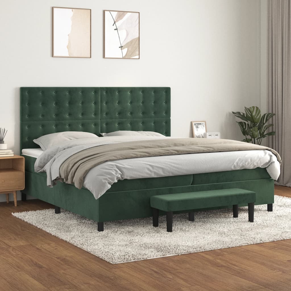 Box spring postelja z vzmetnico temno zelena 200×200 cm žamet
