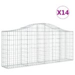 Obokane gabion košare 14 kosov 200x30x80/100 cm cinkano železo - Image 2