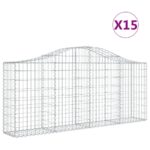 Obokane gabion košare 15 kosov 200x30x80/100 cm cinkano železo - Image 2