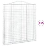 Obokane gabion košare 15kosov 200x30x220/240cm pocinkano železo - Image 2